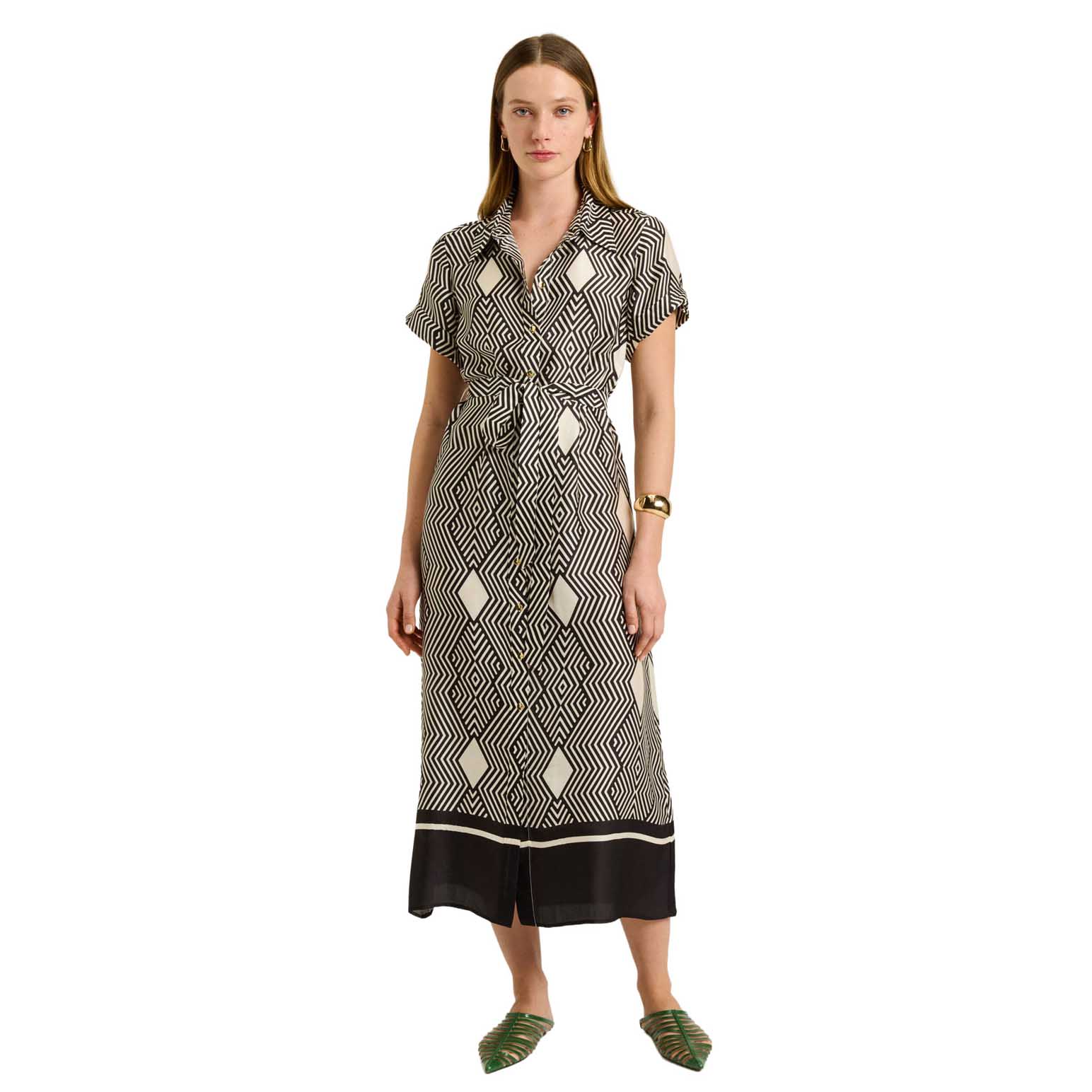 Veronika Maine Geo Tile Border Shirtdress